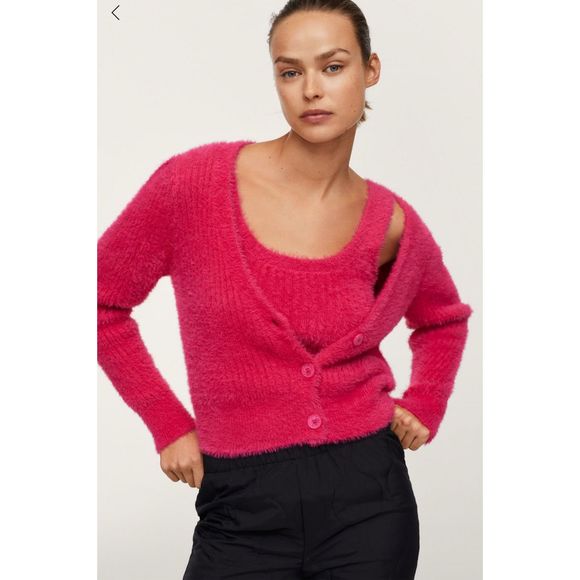 Mango Faux Fur Knitted Cardigan & Top - Picture 2 of 10